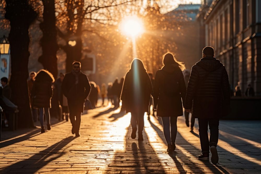 People walking sunlight street adult.