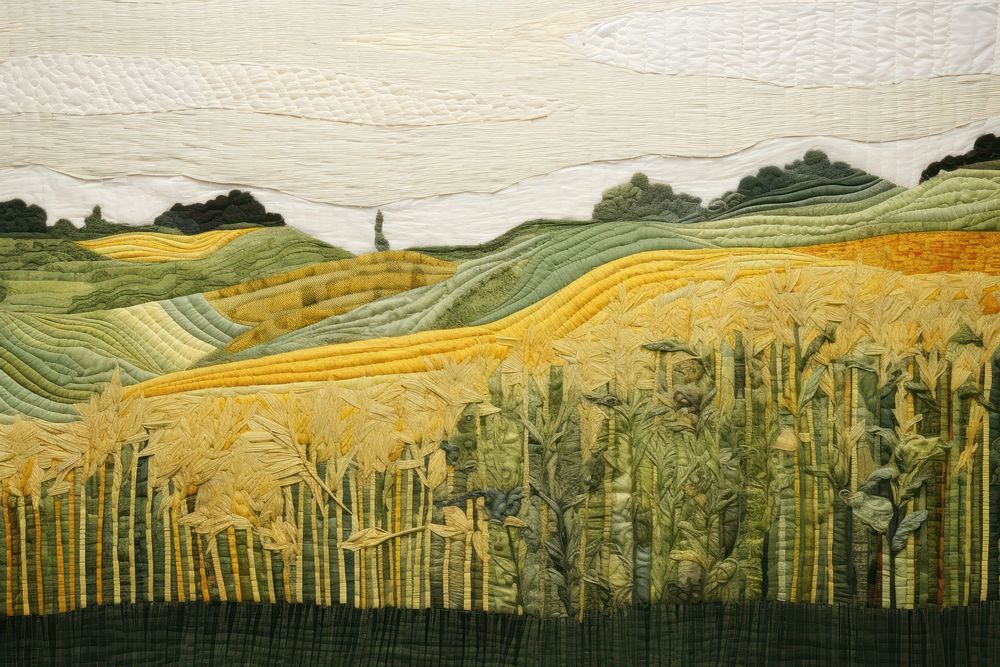 Corn field landscpe hill agriculture landscape painting.