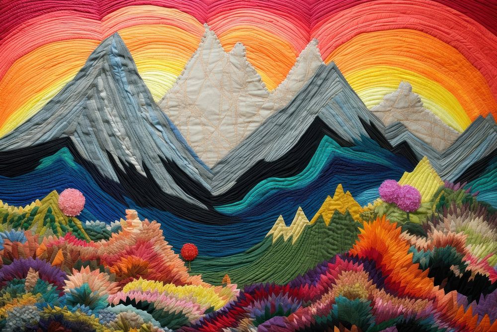 Mountain with rainbow landscape painting pattern.