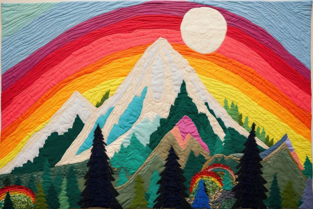 Mountain with rainbow landscape painting tapestry.