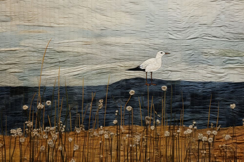 Seagull standing in the rice field painting animal bird.