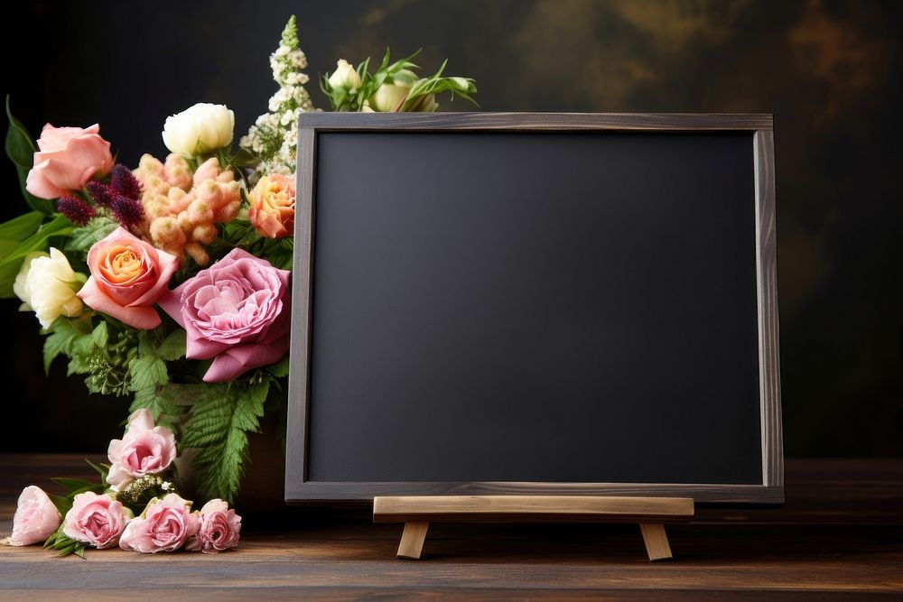 Flowers blackboard screen table.