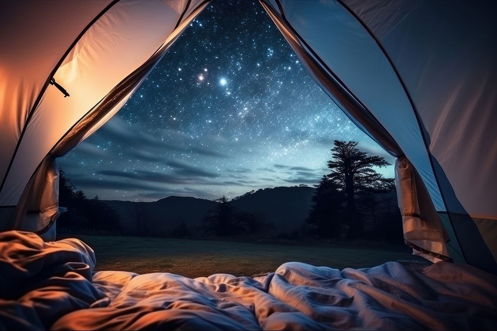 Camping night tent landscape.