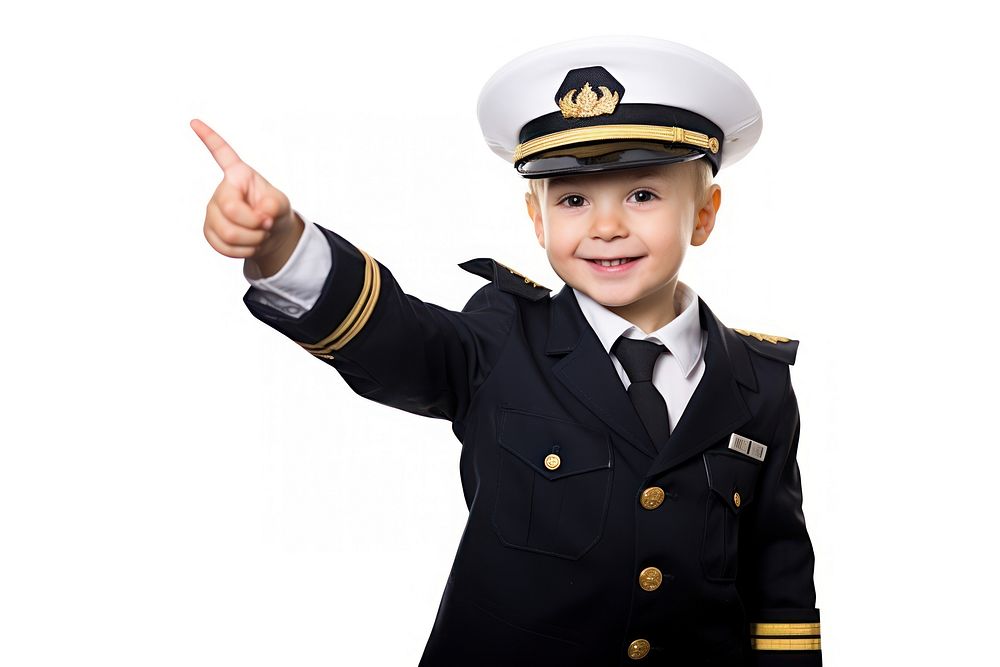 Commercial pilot child officer white background.