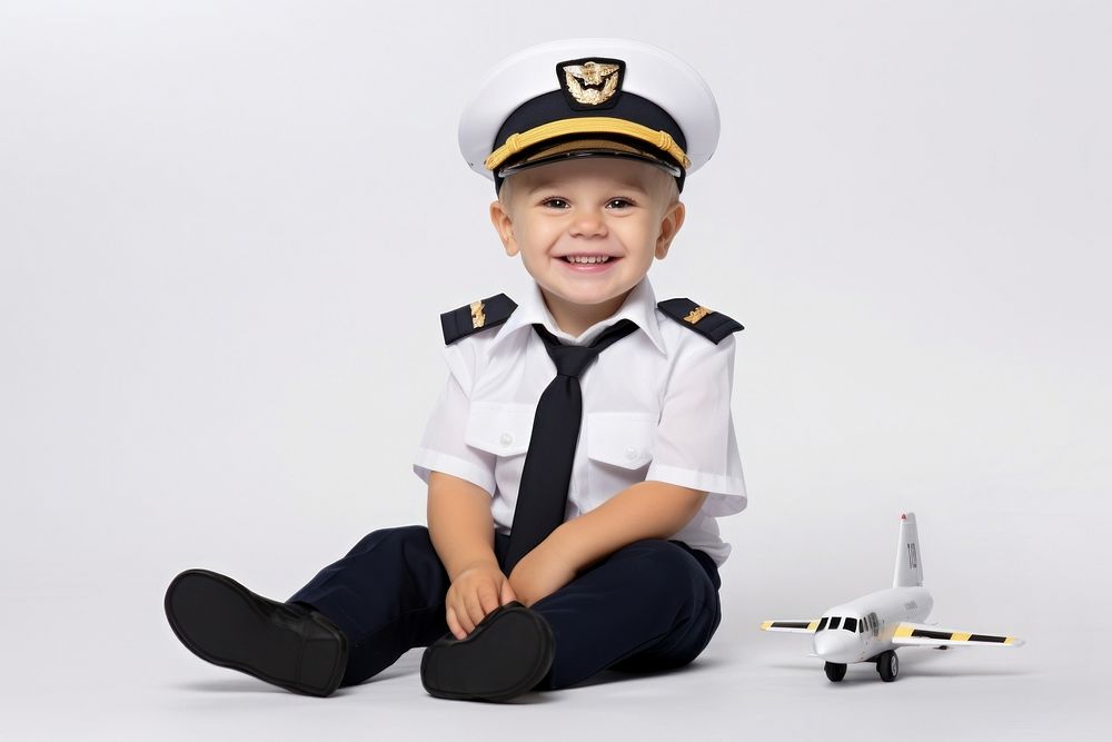 Pilot child airplane sitting.