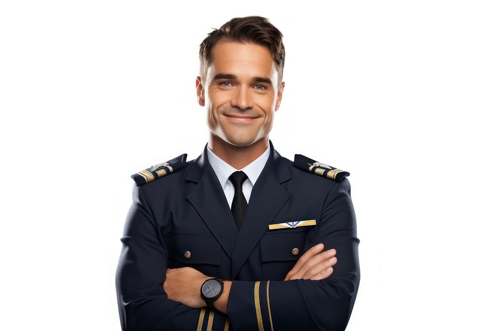 A pilot officer adult white background.