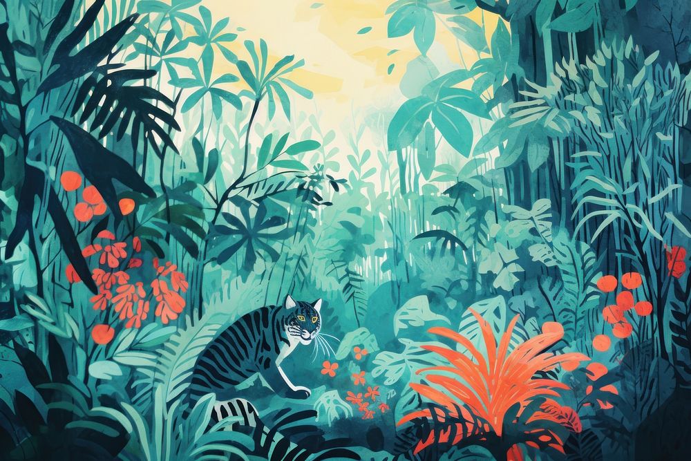  Jungle vegetation outdoors painting. AI generated Image by rawpixel.