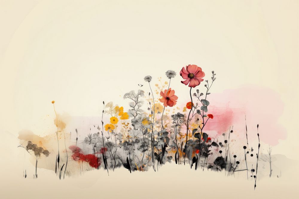  A flower garden blooming clear background painting plant art. AI generated Image by rawpixel.