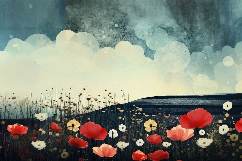  A spring field with flower clear background outdoors nature poppy. AI generated Image by rawpixel.