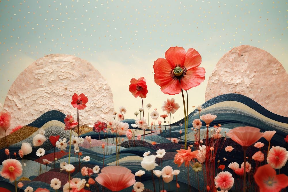  A flower garden blooming clear background painting poppy petal. AI generated Image by rawpixel.