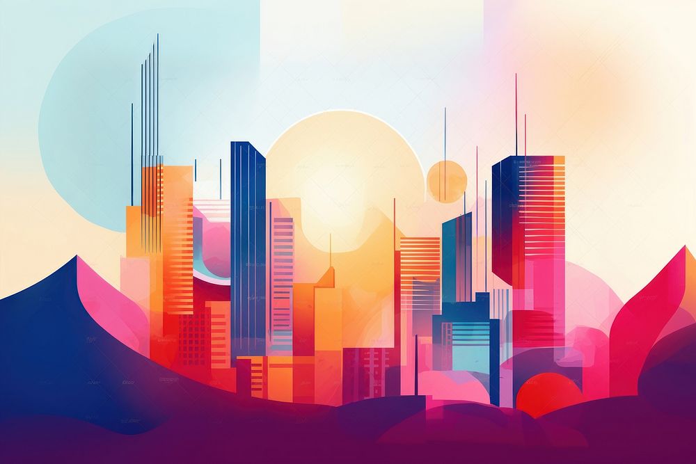  Sunrise and highrise buildings abstract outdoors city. AI generated Image by rawpixel.