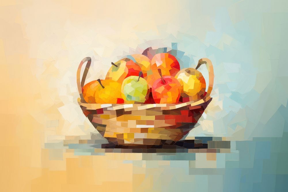  Pixellated fruit basket background painting food container. AI generated Image by rawpixel.