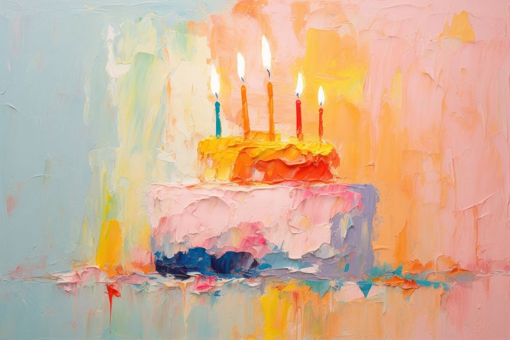  Pixellated birthday cake background painting abstract dessert. AI generated Image by rawpixel.