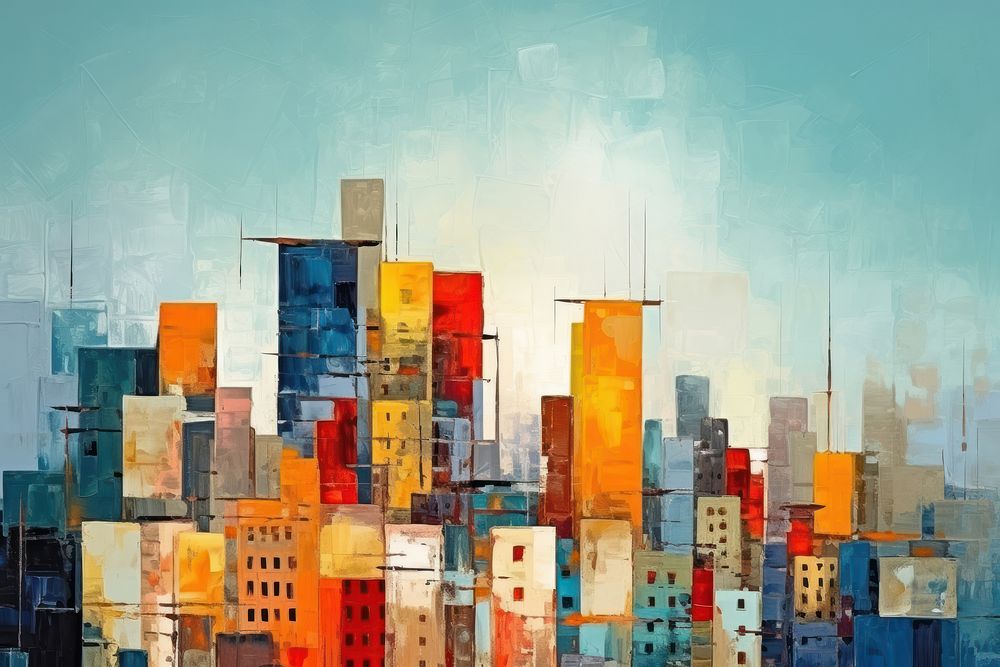 Pixellated city landscape painting surreal art. AI generated Image by rawpixel.