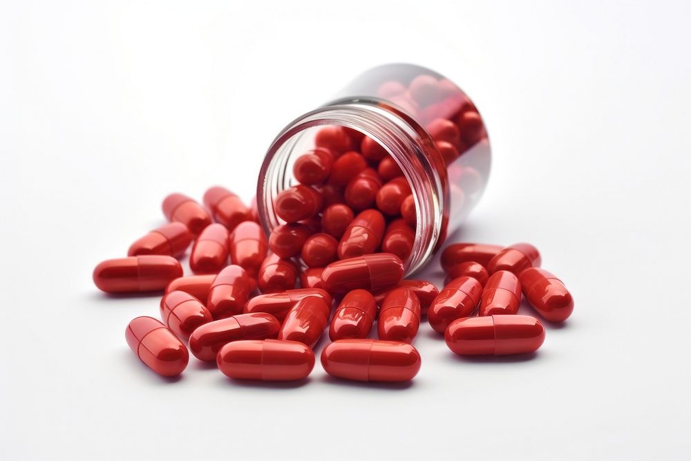 Medicine capsules pill white background antioxidant.