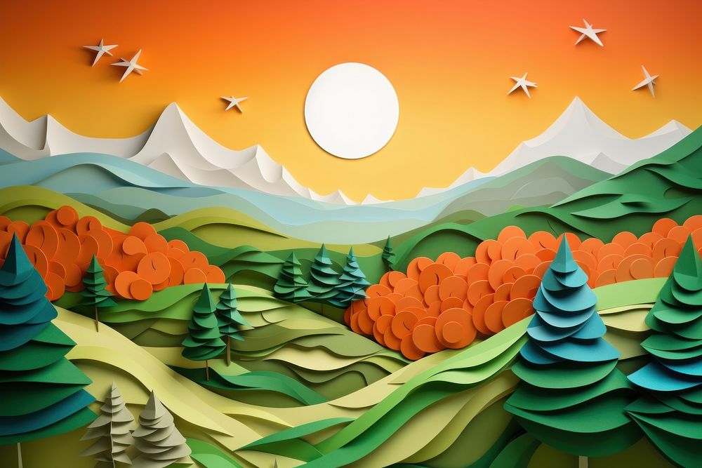 Origami landscape outdoors painting.