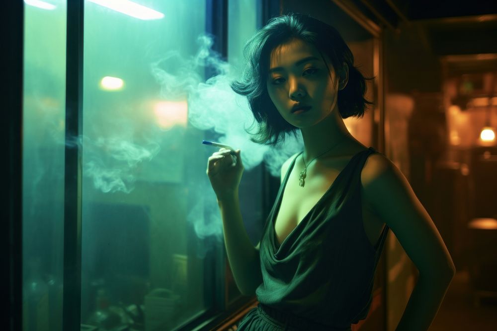 Asian girl cigarette smoking adult.