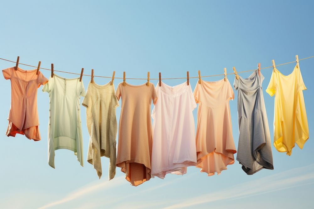 Different clothes drying laundry clothesline clothespin.