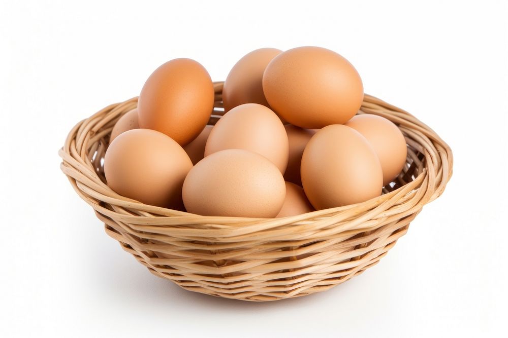 Eggs in basket egg food white background.