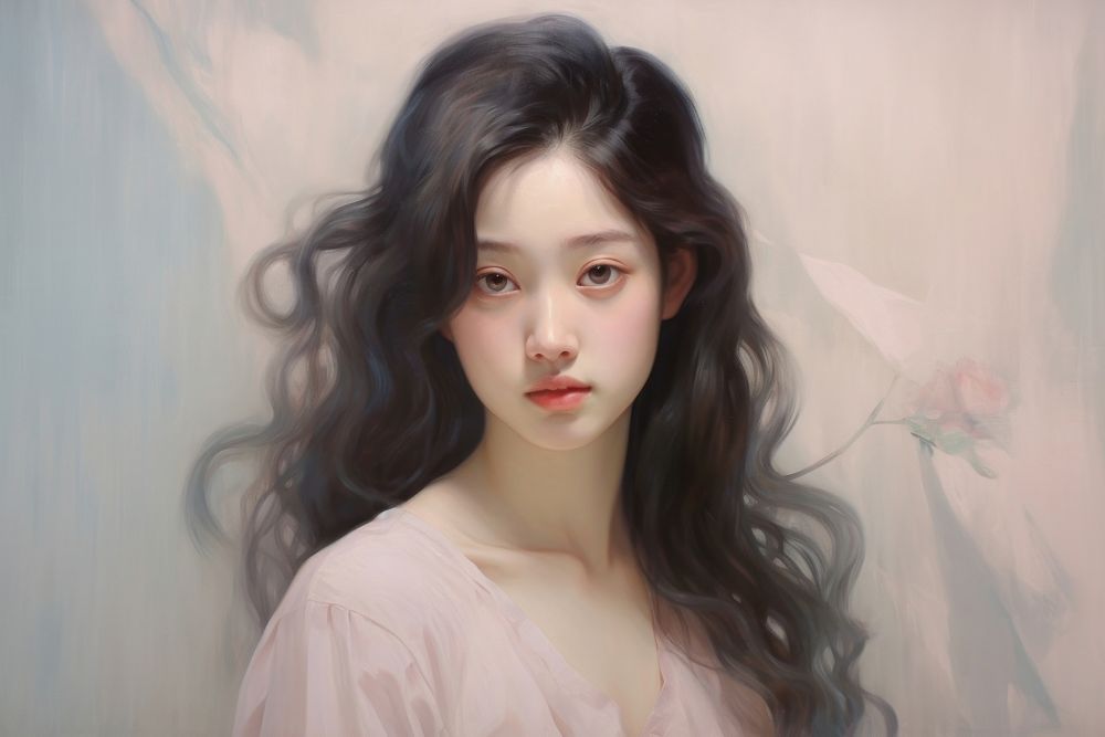 Korean girl painting portrait adult. Free Photo Illustration rawpixel