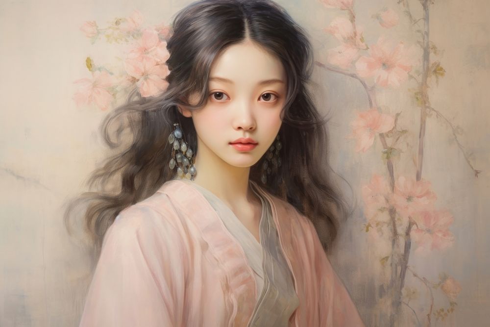 Korean girl painting portrait adult.
