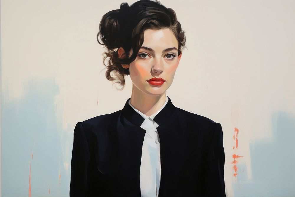 Women wearing black suit painting portrait art.