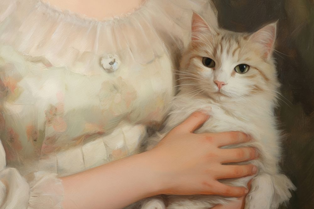 Women hand holding a cat painting animal mammal.