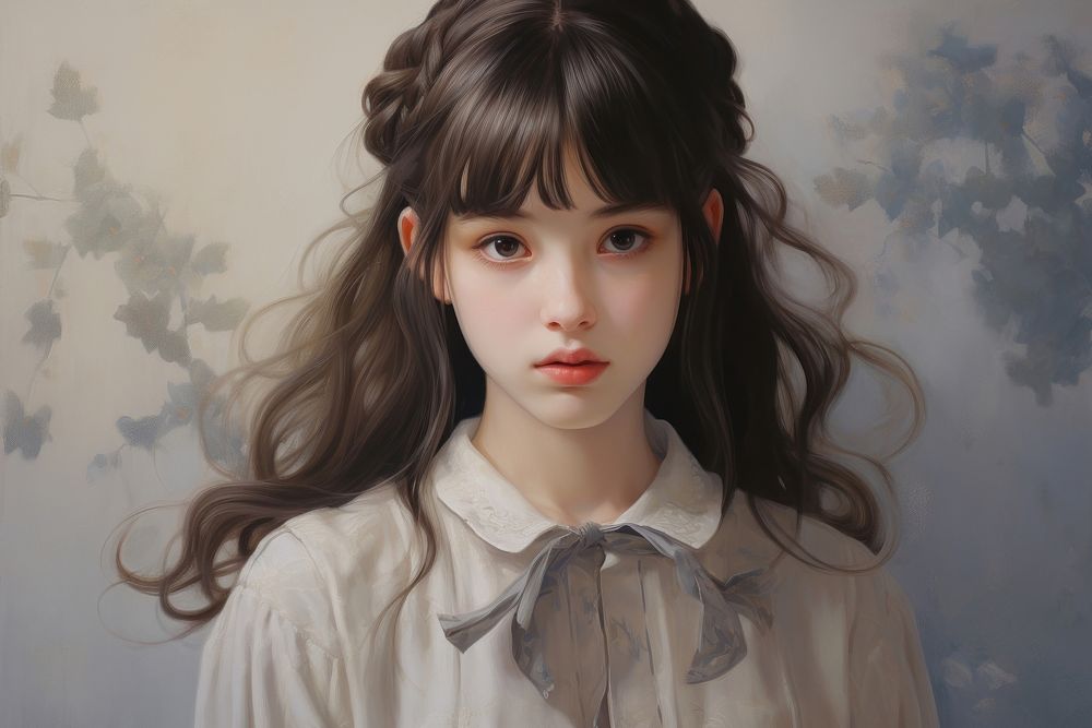 Japanese highschool girl portrait painting contemplation.