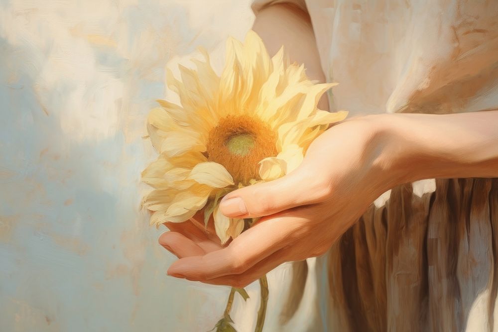 Painting flower hand sunflower.