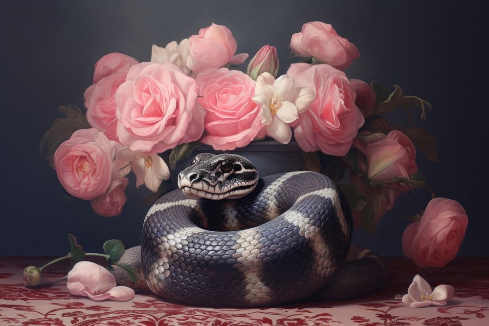 Ball python painting reptile flower.