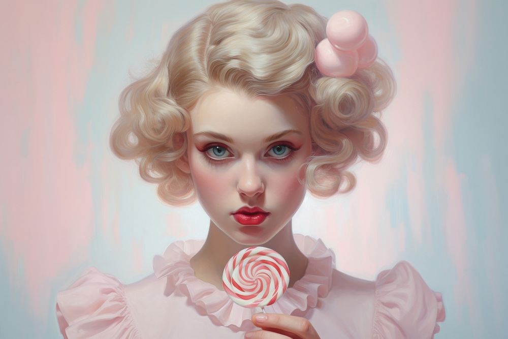 Girl eat candy lollipop adult food.