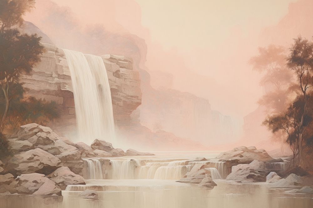 Waterfall painting outdoors nature.