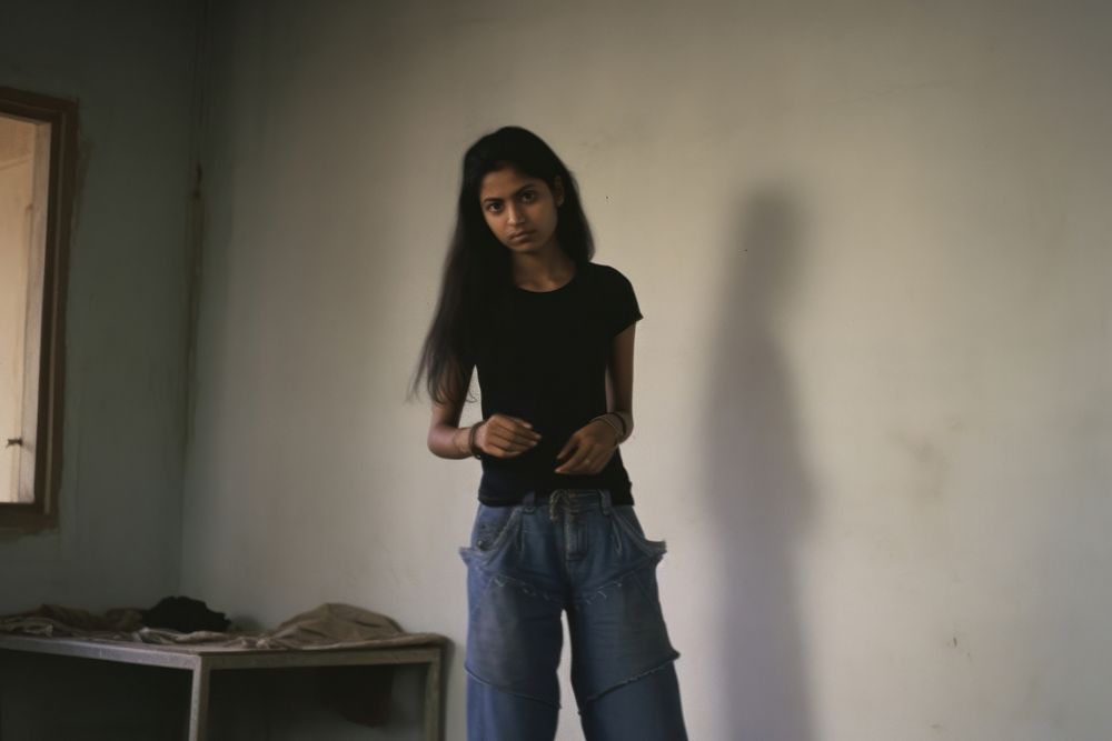 Indian woman jeans portrait adult.