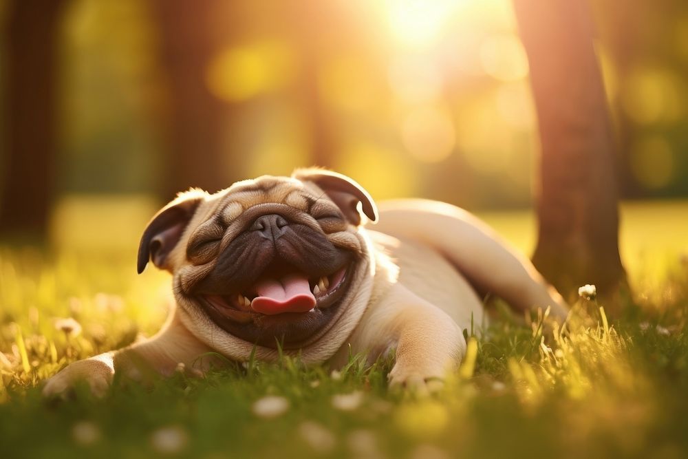 Happy pug dog outdoors animal mammal.