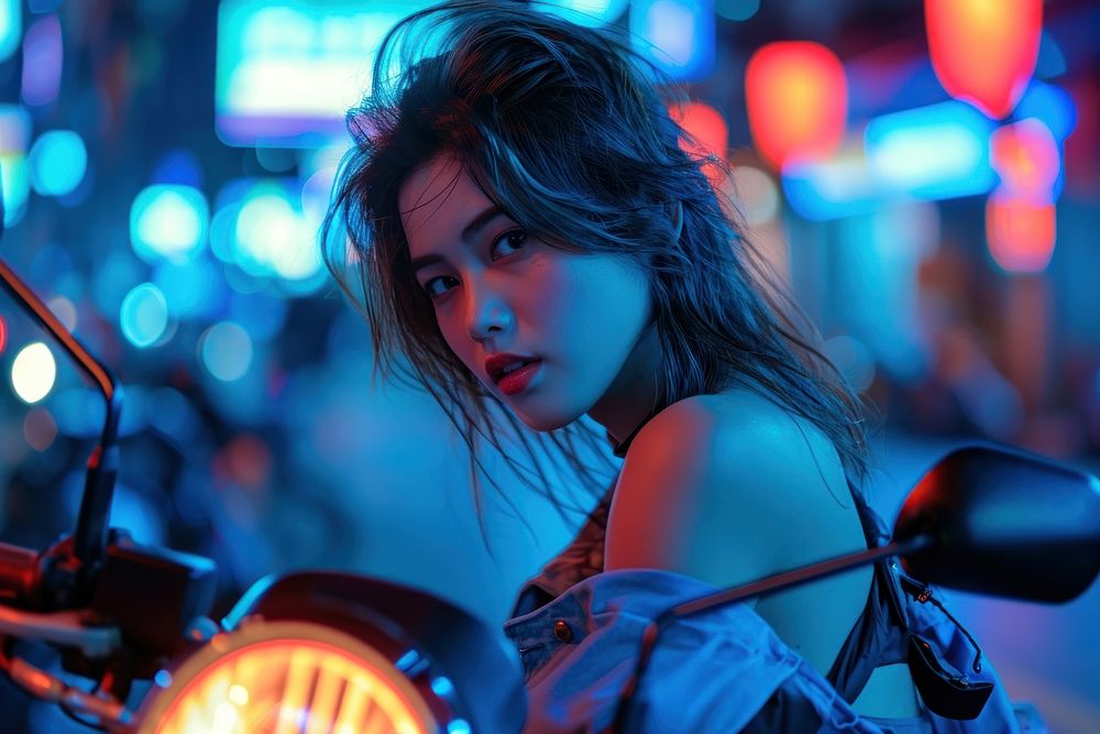 Thai woman motorcycle portrait adult.