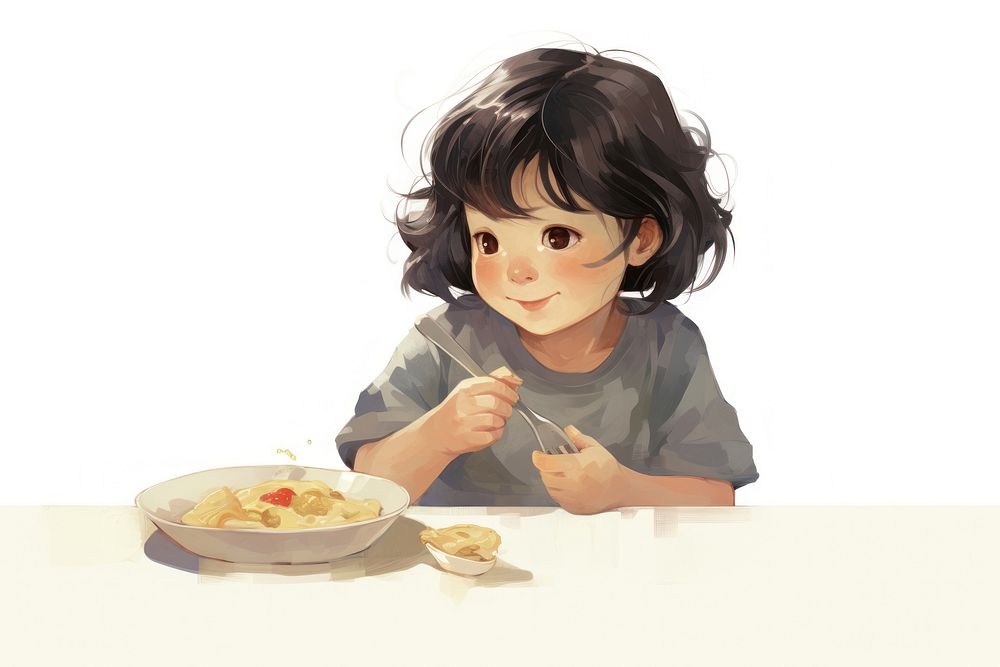 Child eating dish food. AI generated Image by rawpixel.