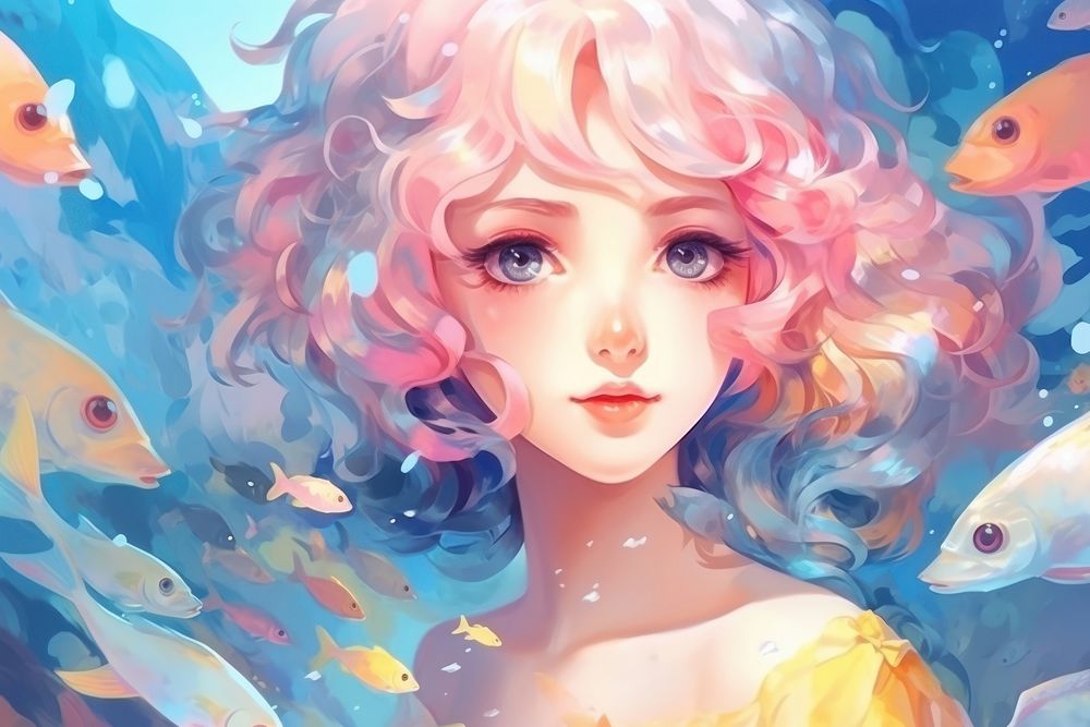 Undersea with fish anime portrait pink. AI generated Image by rawpixel.