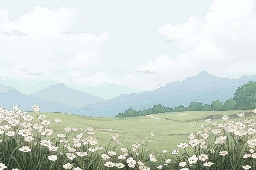 White flowers landscape backgrounds grassland.