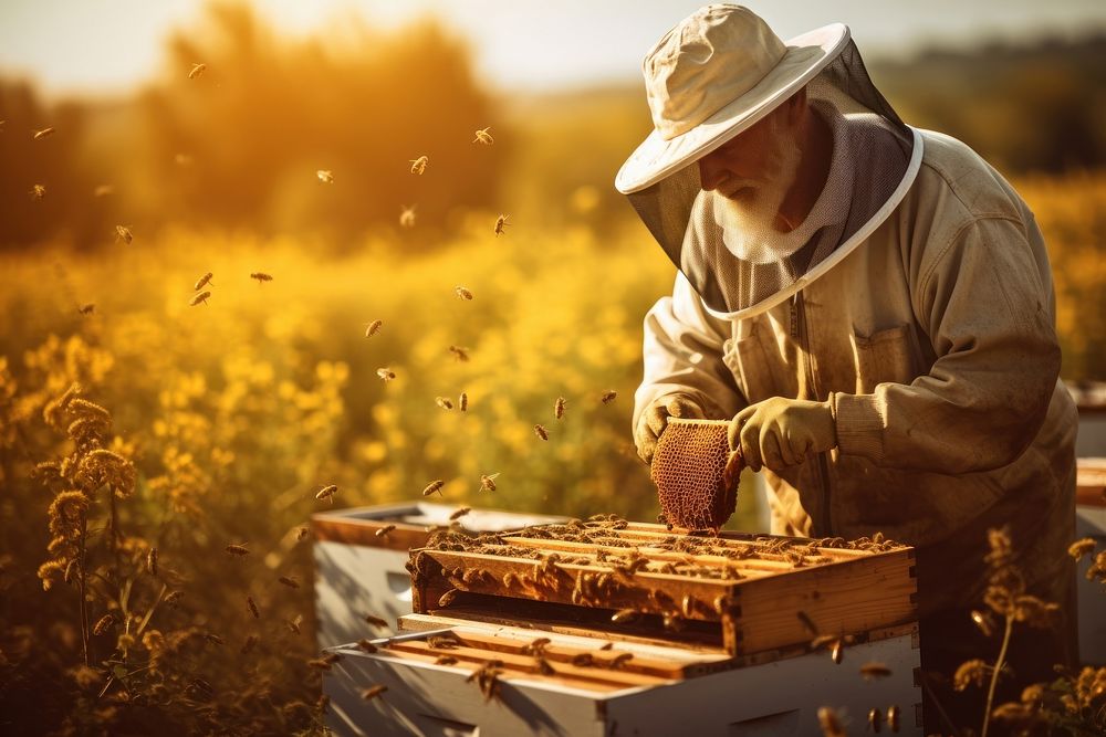 Honey outdoors beehive harvest.