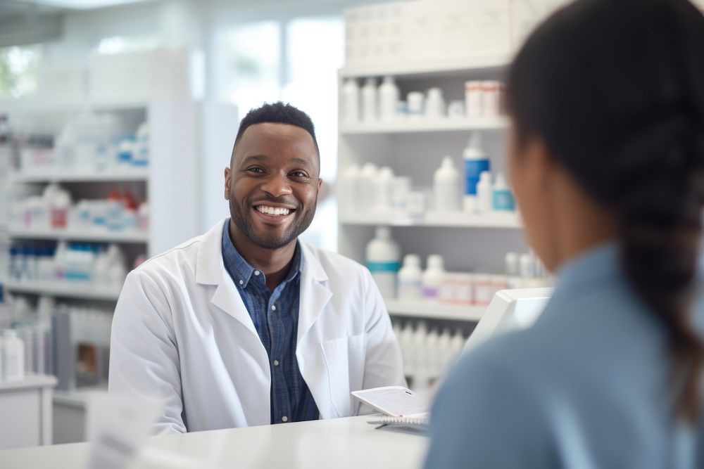 A pharmacist man customer pharmacy medicine. AI generated Image by rawpixel.