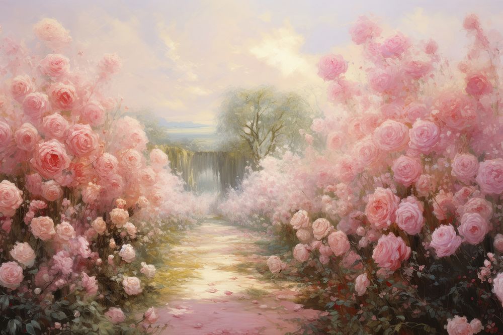  Rose garden painting outdoors blossom