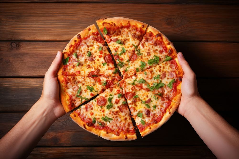Person holding pizza food mozzarella pepperoni.