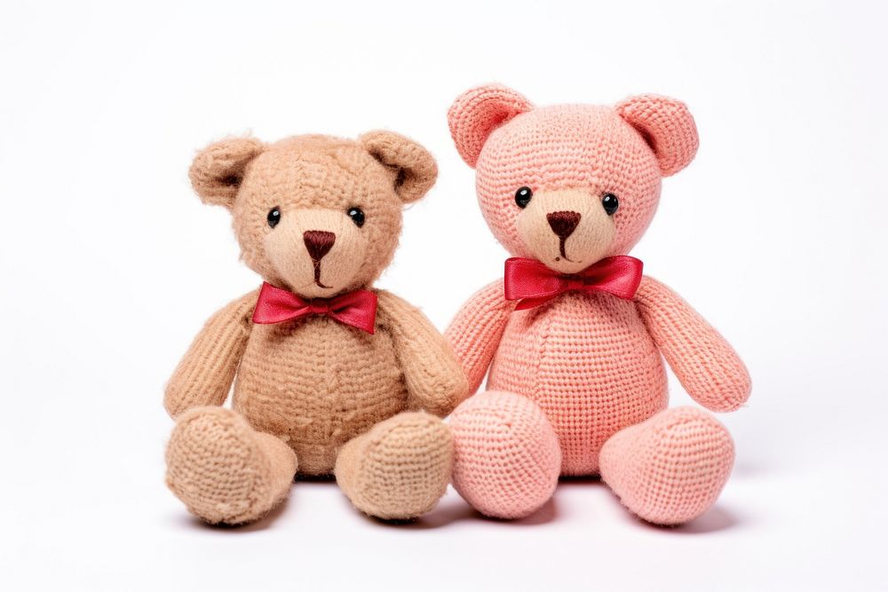 2 teddy bear in embroidery style textile plush toy.