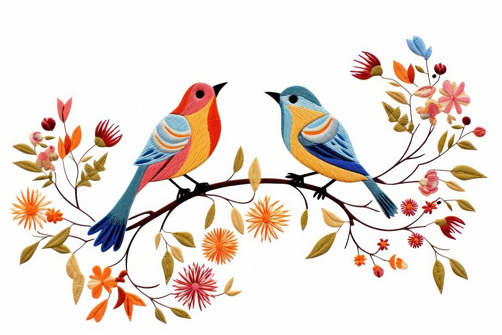 2 bird in embroidery style animal togetherness creativity.