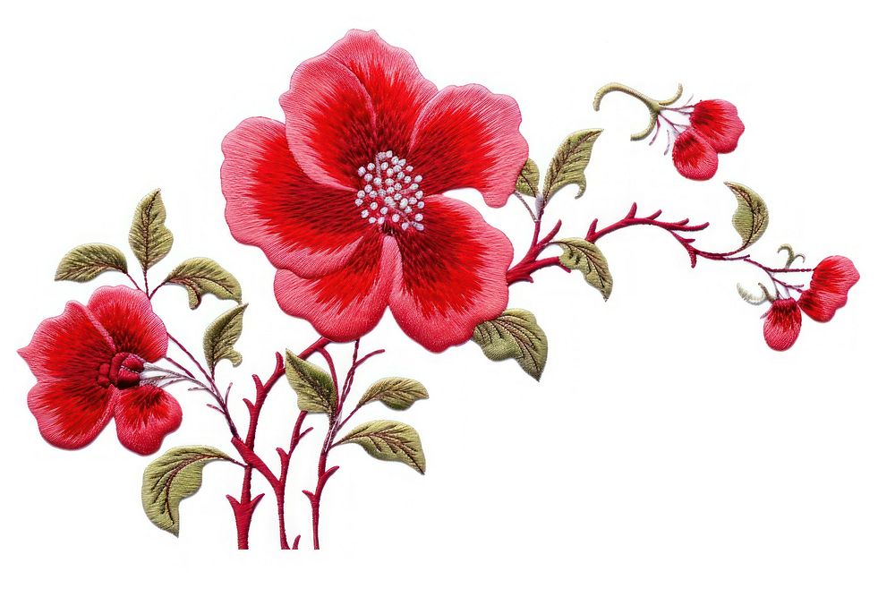Chinese flower in embroidery style hibiscus plant inflorescence.