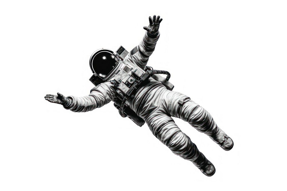 Astronaut floating in the space in embroidery style sketch adult illustrated.