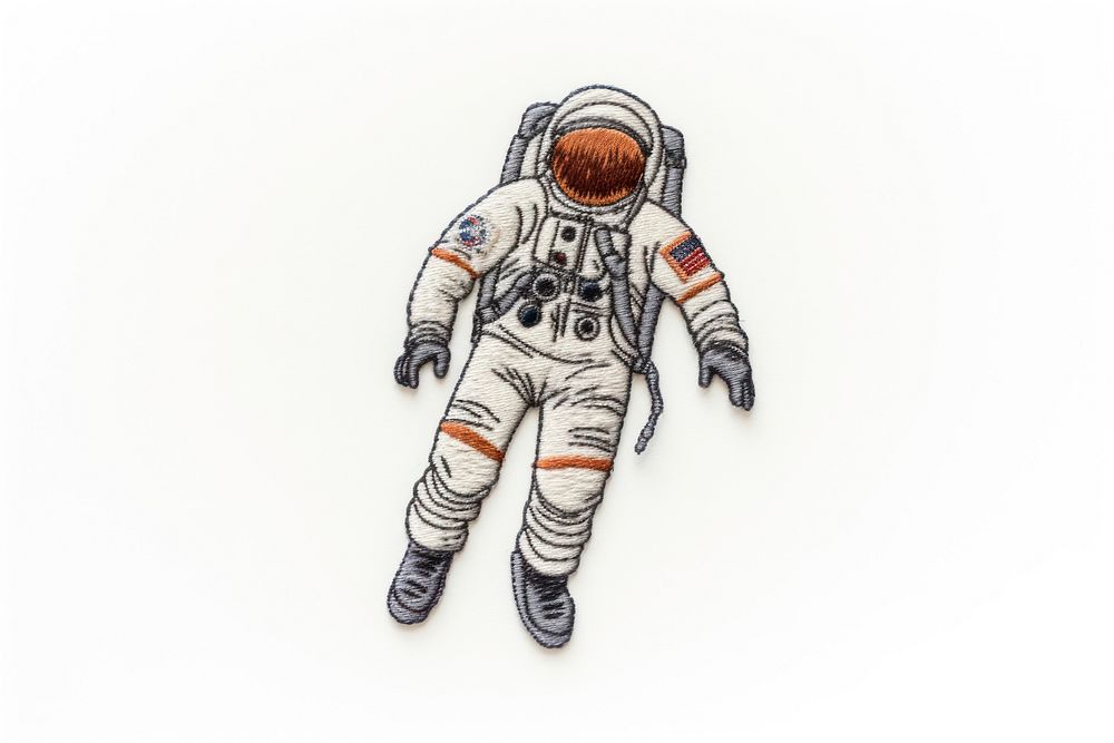Astronaut in embroidery style cartoon person space.
