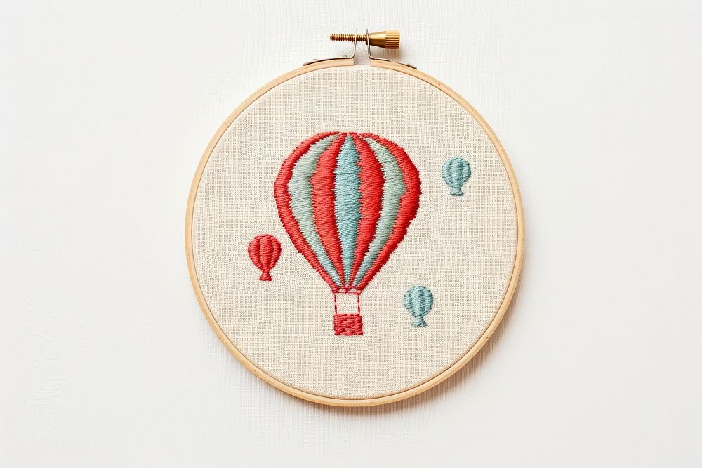 Balloon in embroidery style needlework aircraft textile.