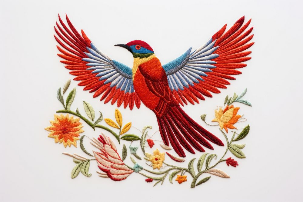 Bird in embroidery style pattern animal hummingbird.