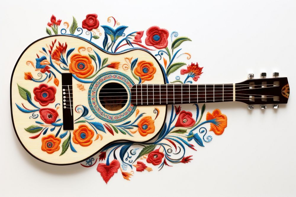 Guitar in embroidery style pattern art performance.